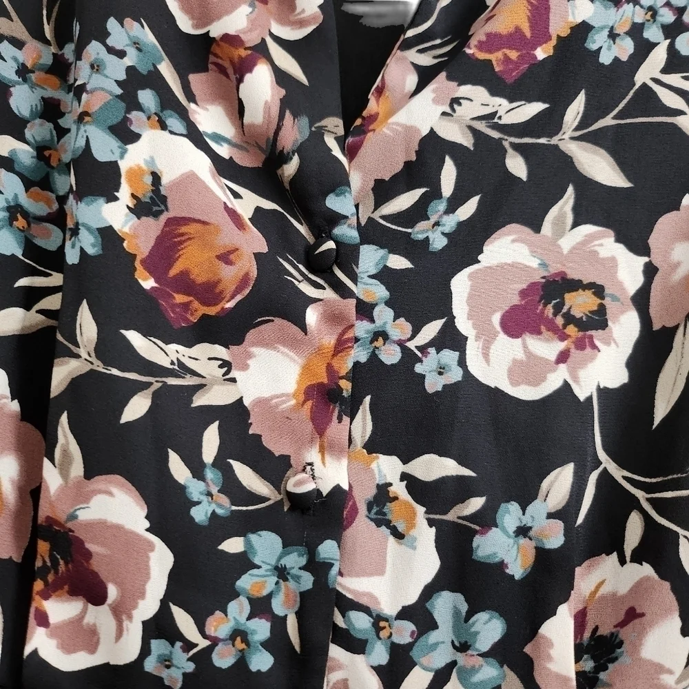 Lulus Such a Beauty Dress Medium Black Floral Button-Up Collar Button Front - Picture 4 of 12